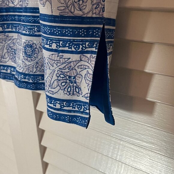 J. Crew Point Sur Tassel Tunic Popover Top small blue white metallic - Picture 7 of 10